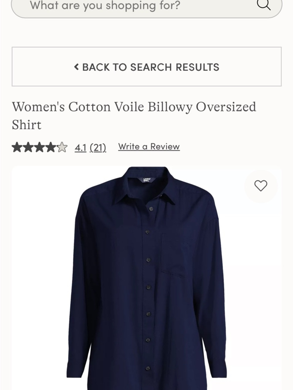 Lands' End Navy Cotton Voile Oversized Button-Down Shirt